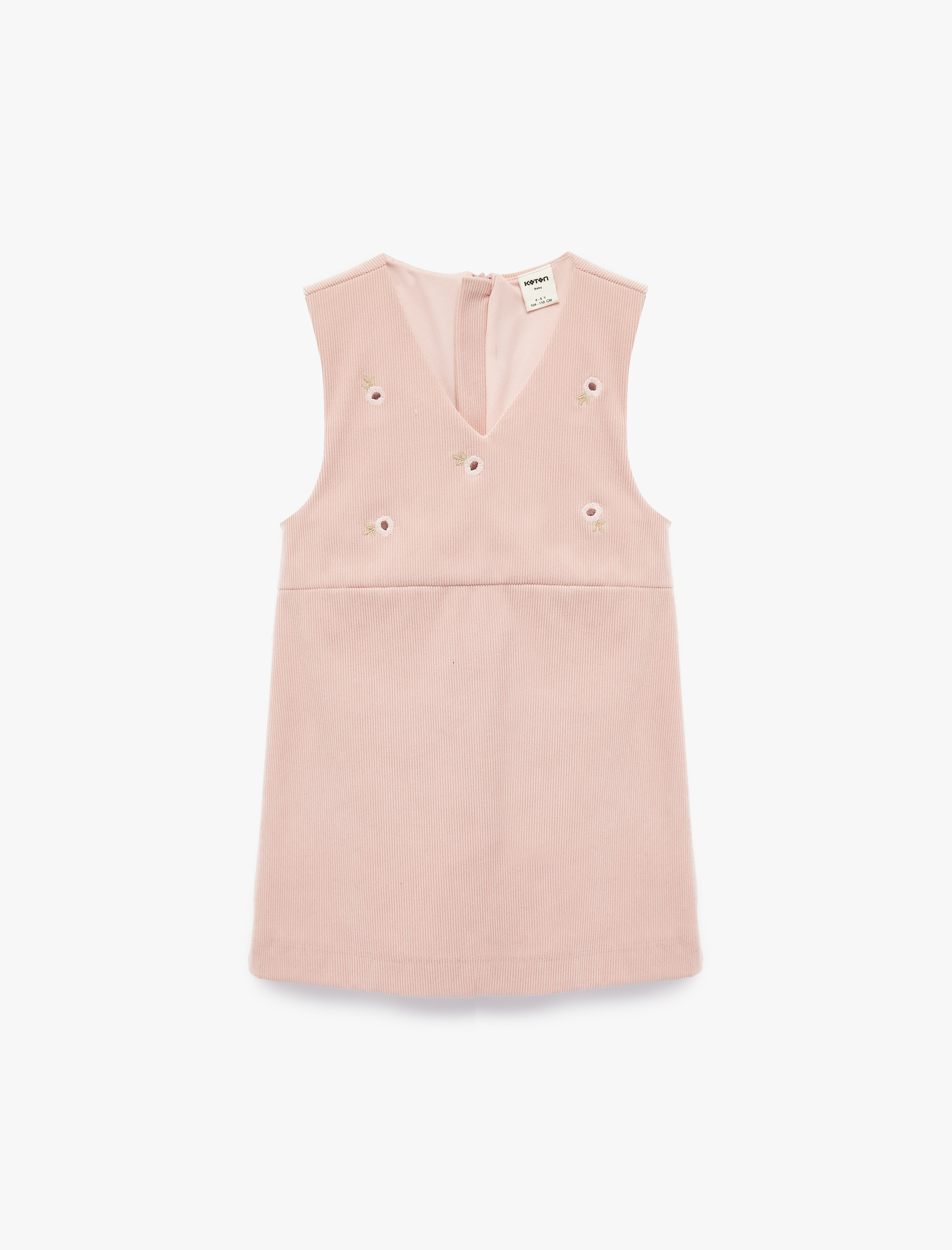  Kız Bebek Nakış Detaylı V Yaka Kolsuz Kadife Jile Elbise