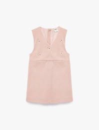 Nakış Detaylı V Yaka Kolsuz Kadife Jile Elbise