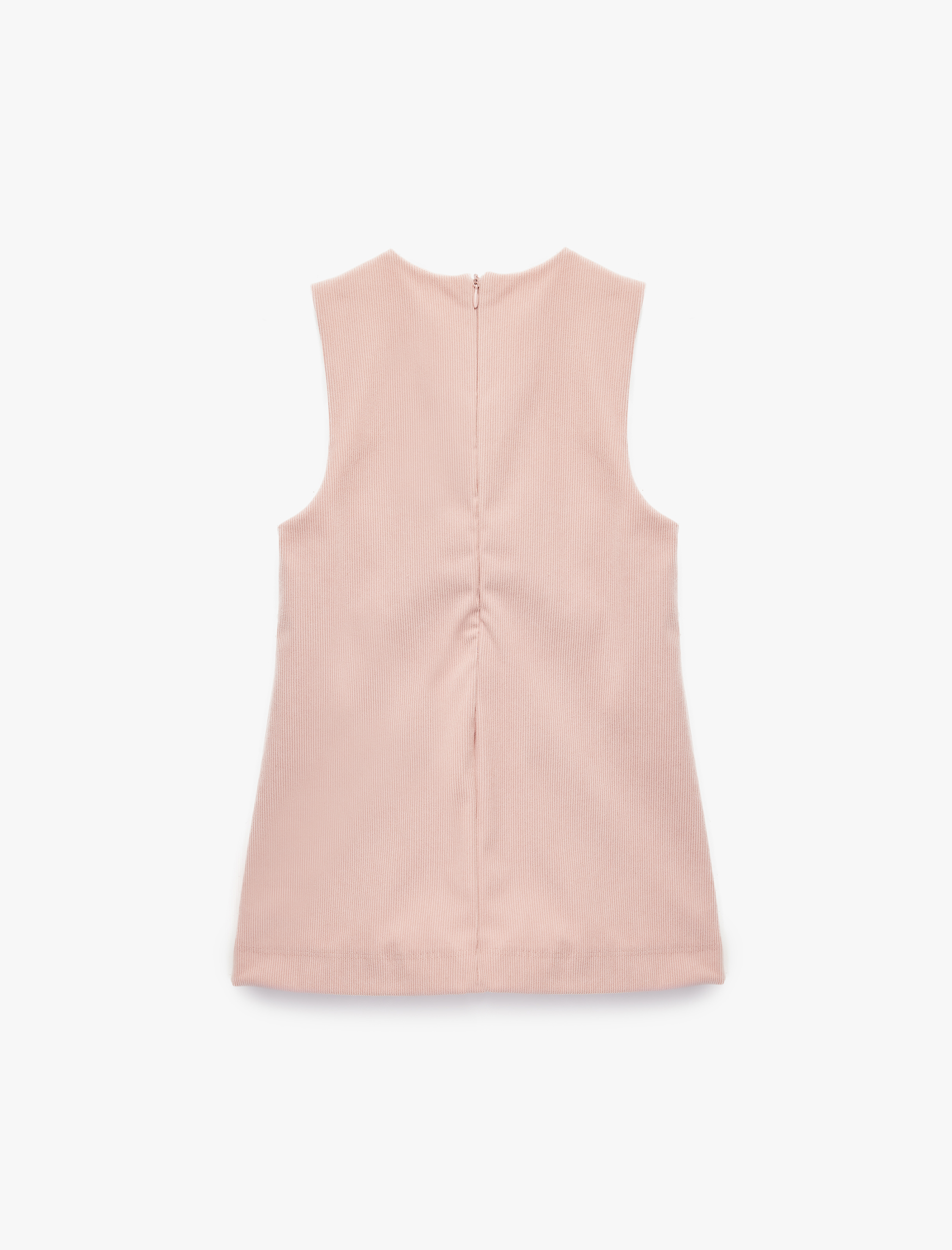  Kız Bebek Nakış Detaylı V Yaka Kolsuz Kadife Jile Elbise