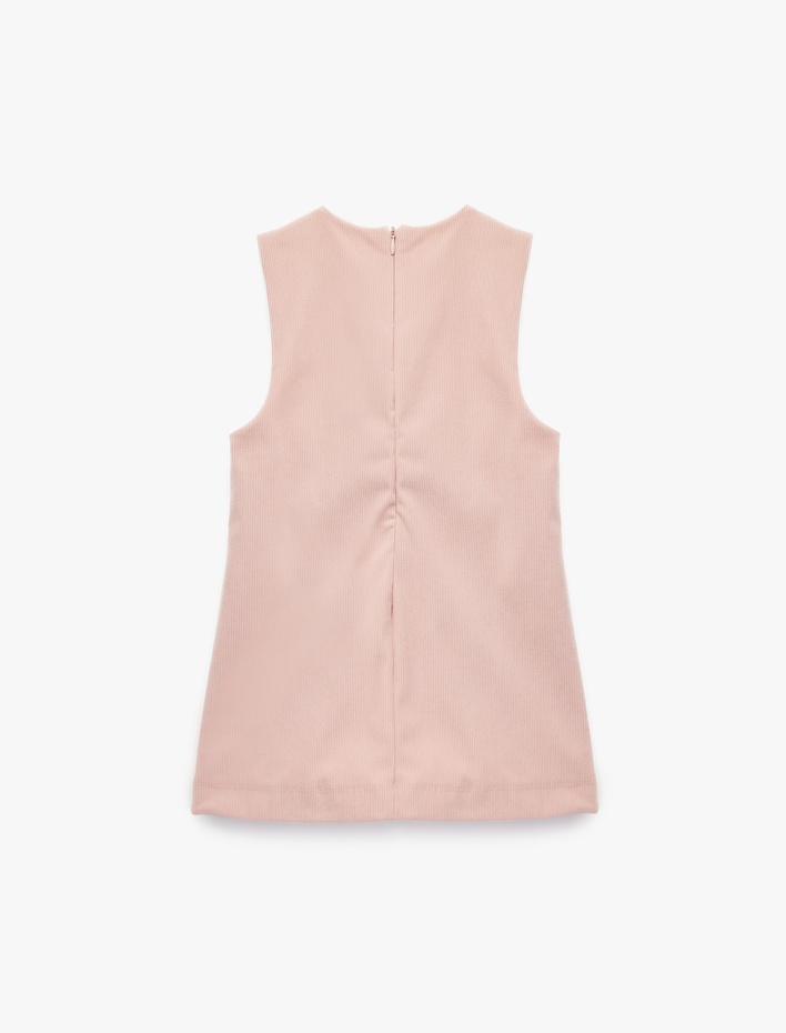 Kız Bebek Nakış Detaylı V Yaka Kolsuz Kadife Jile Elbise