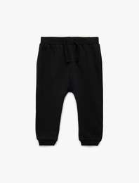 Şardonlu Pamuklu Beli Bağcıklı Jogger Eşofman Altı