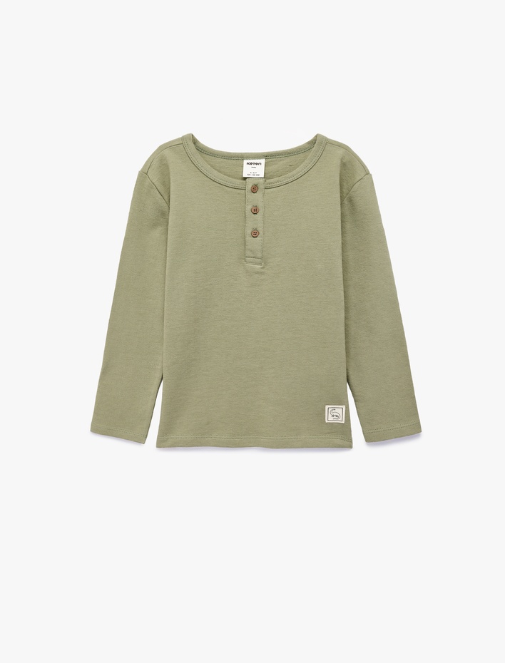 Erkek Bebek Pamuklu Uzun Kollu Düğmeli Tişört