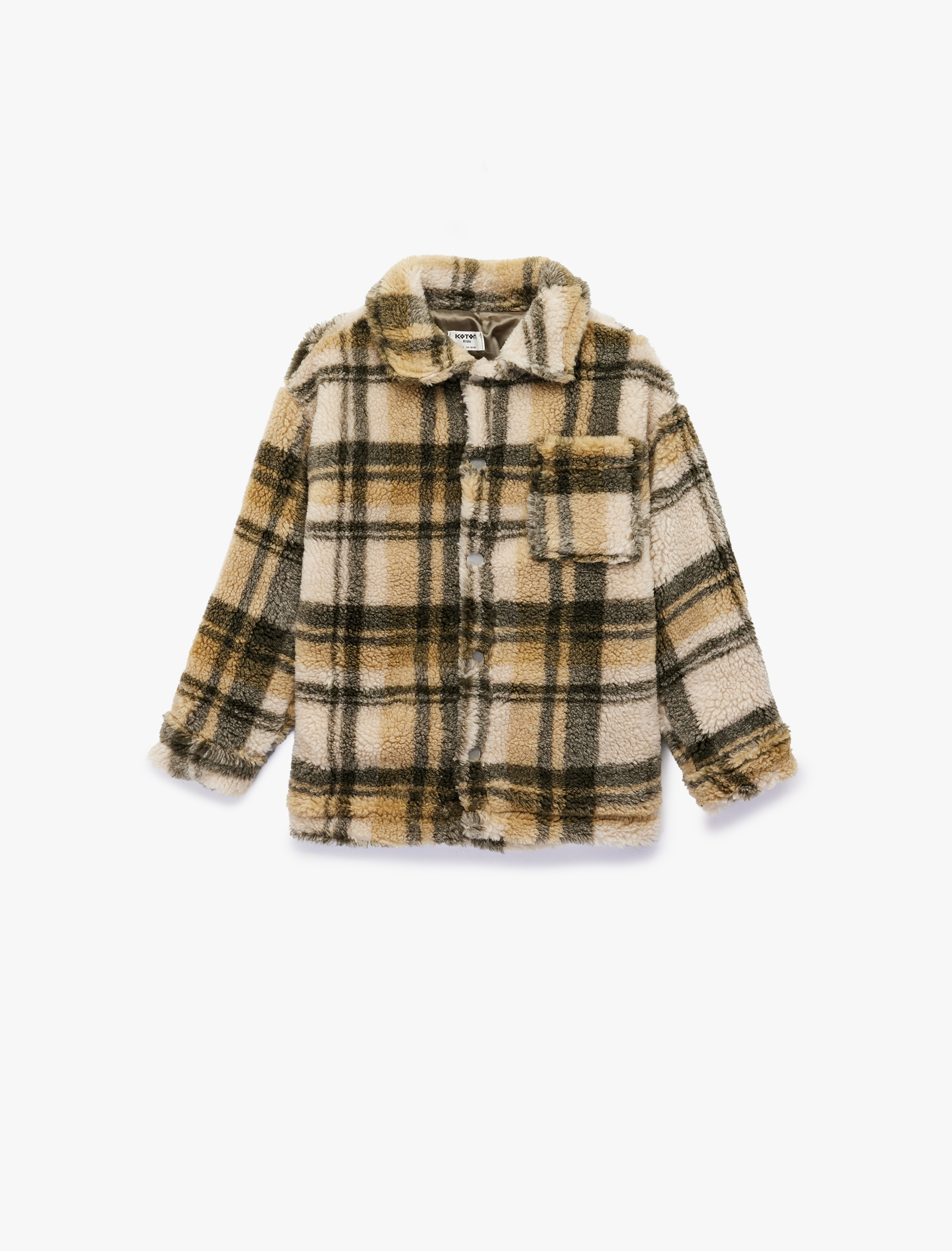  Erkek Çocuk Cep Detaylı Uzun Kollu Ekoseli Polar Ceket