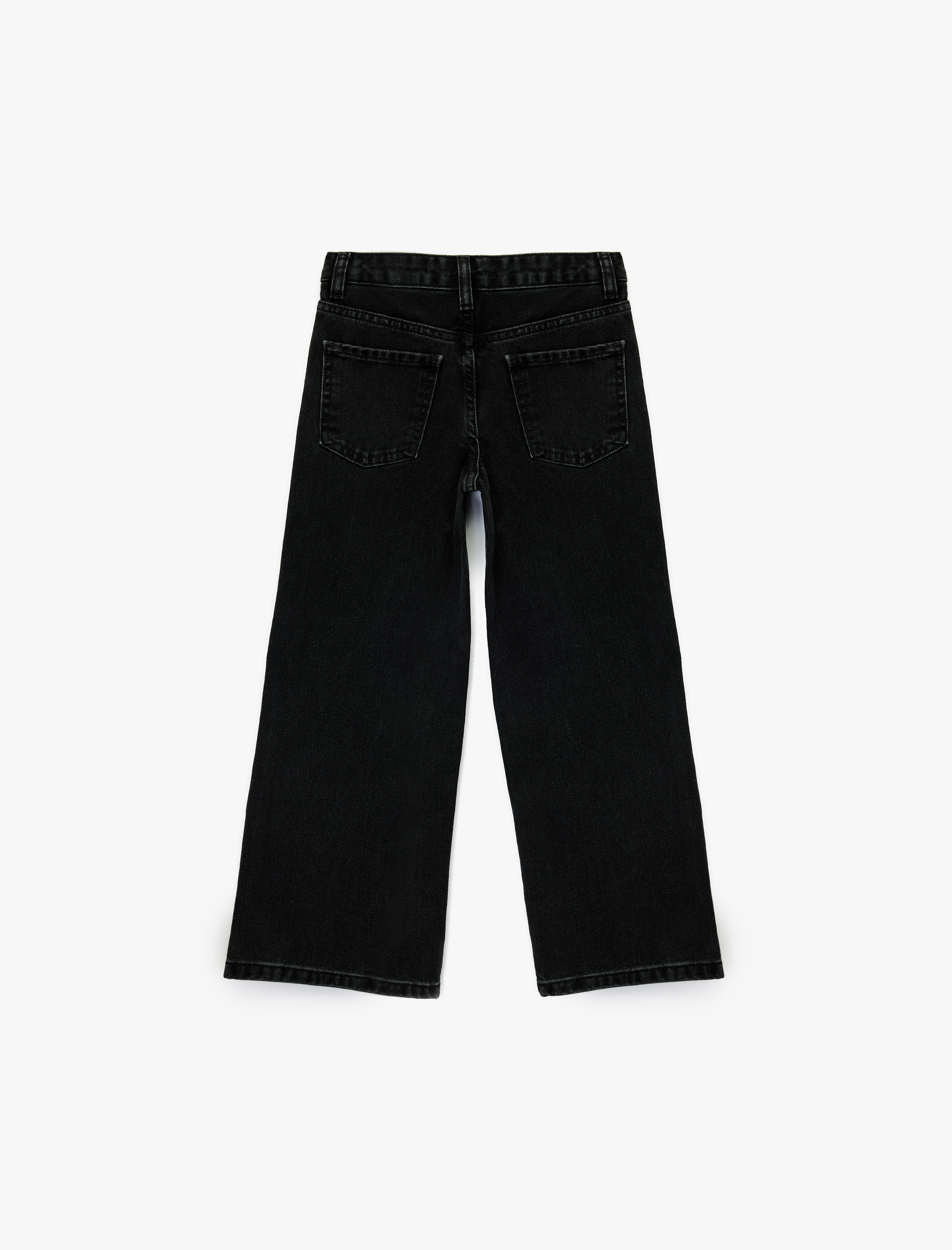  Kız Çocuk Pamuklu Fiyonk Detaylı Geniş Paça Denim Pantolon