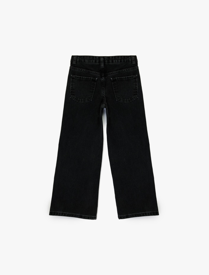 Kız Çocuk Pamuklu Fiyonk Detaylı Geniş Paça Denim Pantolon