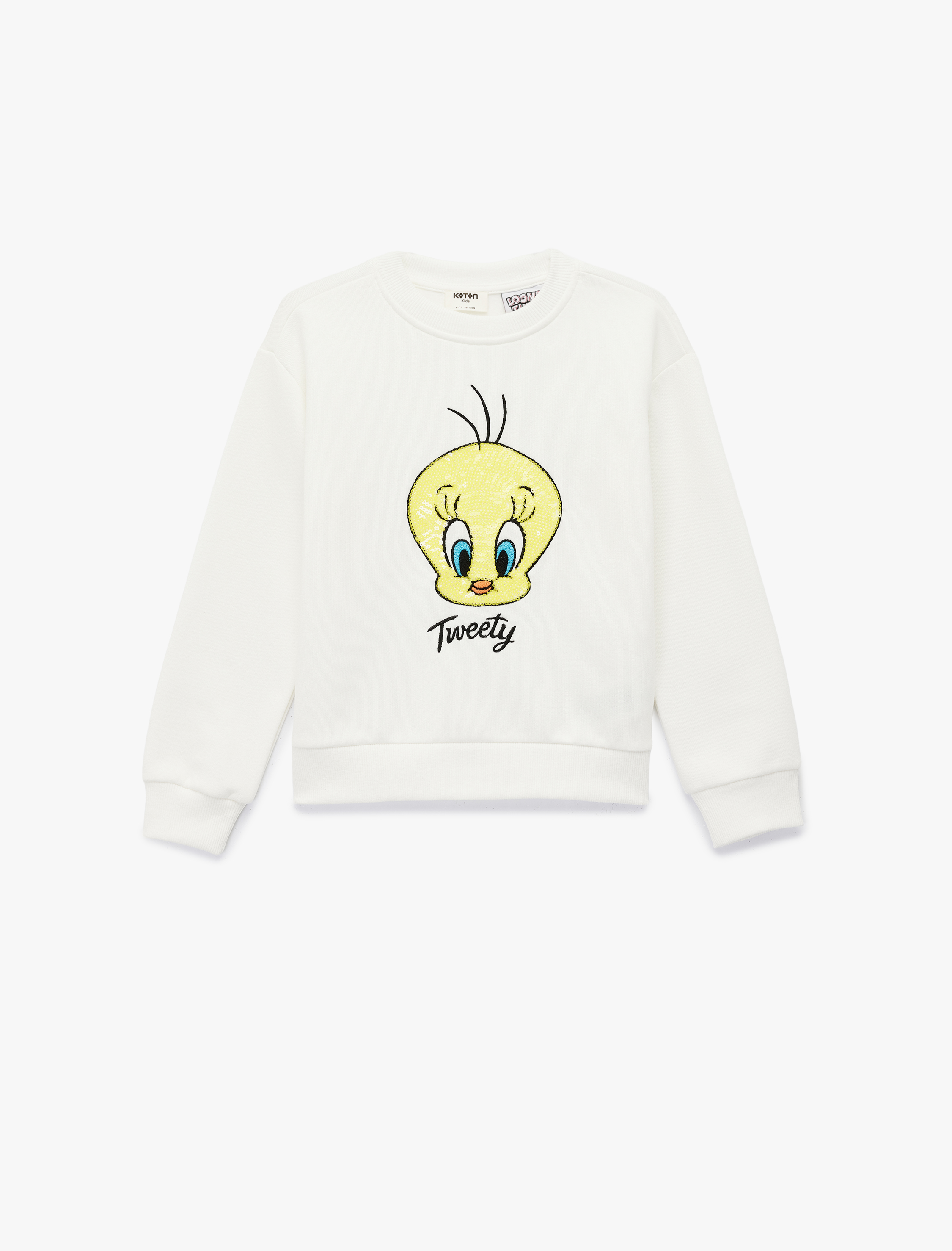  Kız Çocuk Lisanslı Tweety Baskılı Uzun Kollu Bisiklet Yaka Sweatshirt