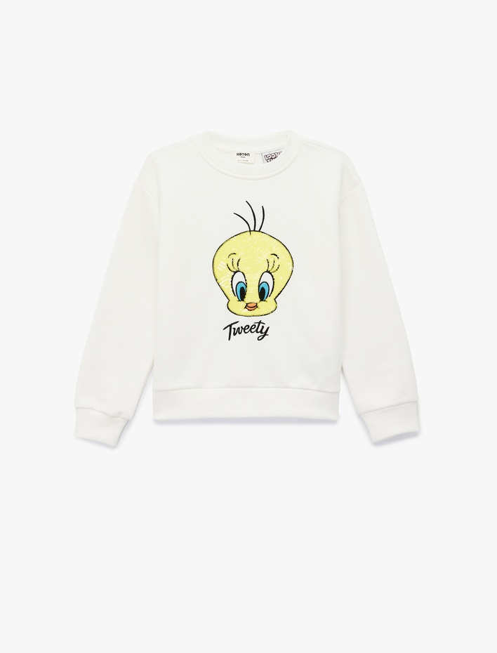 Kız Çocuk Lisanslı Tweety Baskılı Uzun Kollu Bisiklet Yaka Sweatshirt