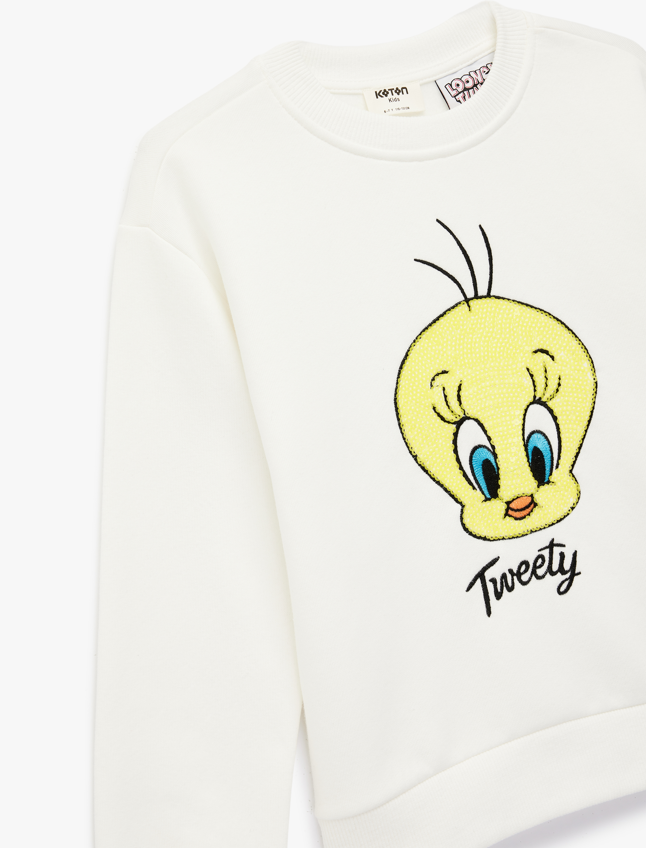  Kız Çocuk Lisanslı Tweety Baskılı Uzun Kollu Bisiklet Yaka Sweatshirt
