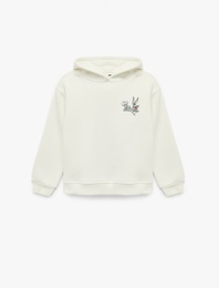 Lisanslı Bugs Bunny Baskılı Uzun Kollu Kapşonlu Oversize Sweatshirt