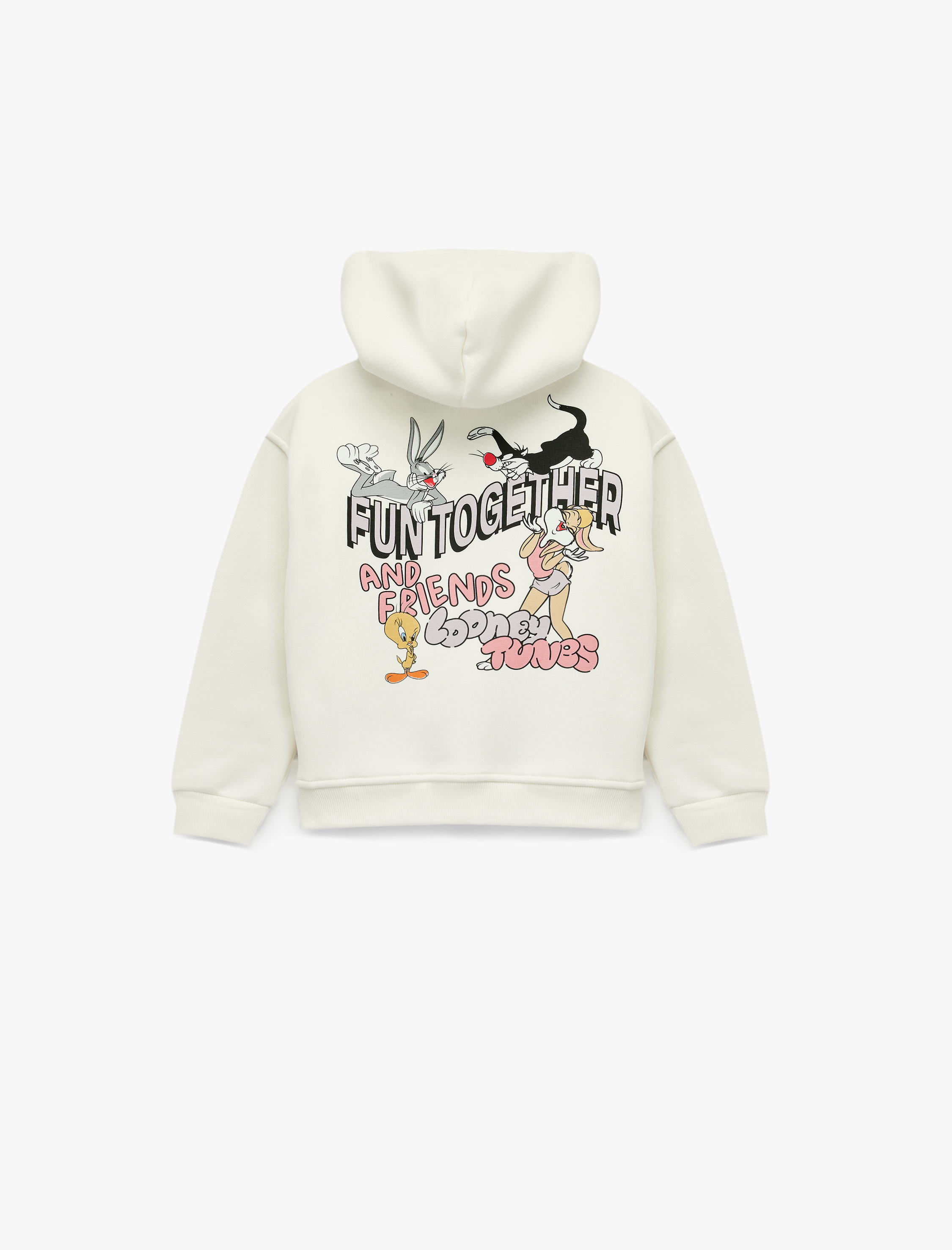  Kız Çocuk Lisanslı Bugs Bunny Baskılı Uzun Kollu Kapşonlu Oversize Sweatshirt