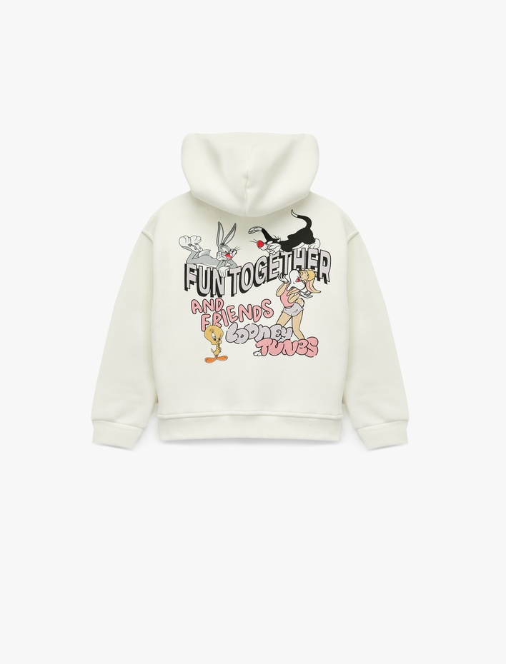 Kız Çocuk Lisanslı Bugs Bunny Baskılı Uzun Kollu Kapşonlu Oversize Sweatshirt