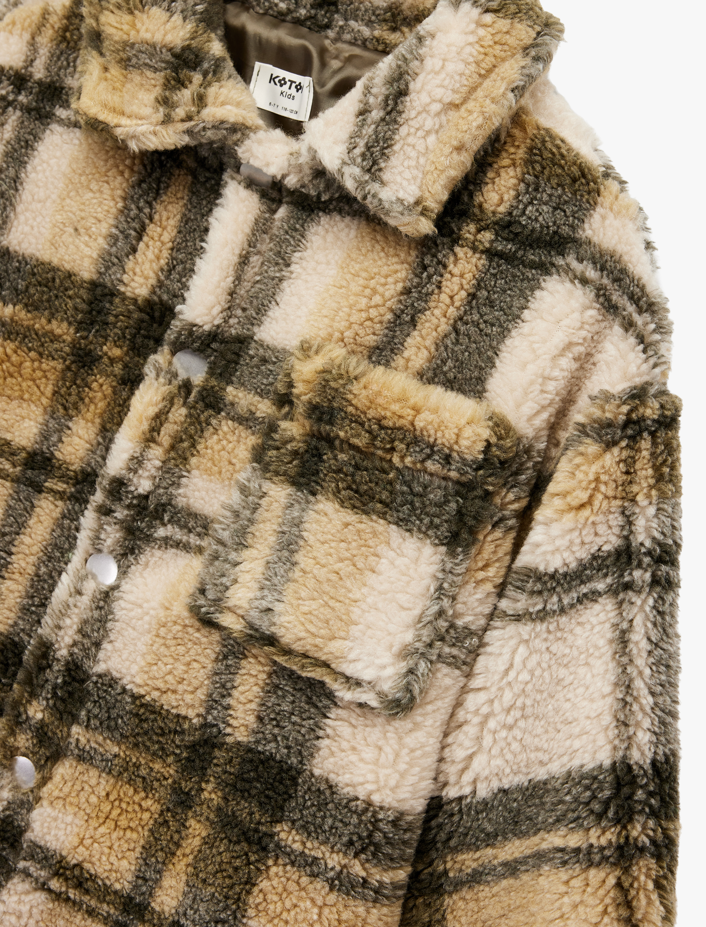  Erkek Çocuk Cep Detaylı Uzun Kollu Ekoseli Polar Ceket