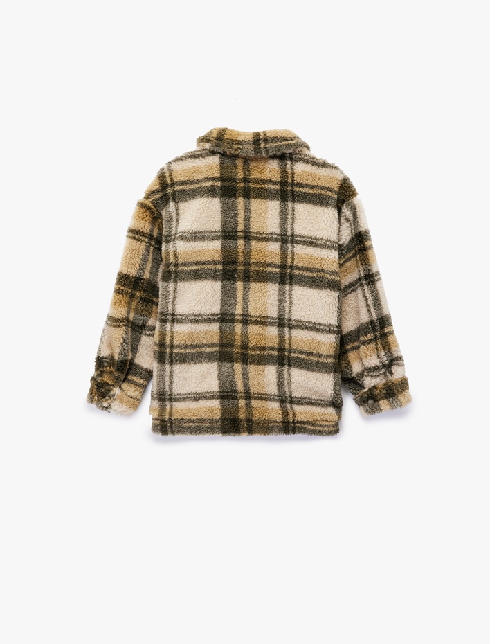 Erkek Çocuk Cep Detaylı Uzun Kollu Ekoseli Polar Ceket