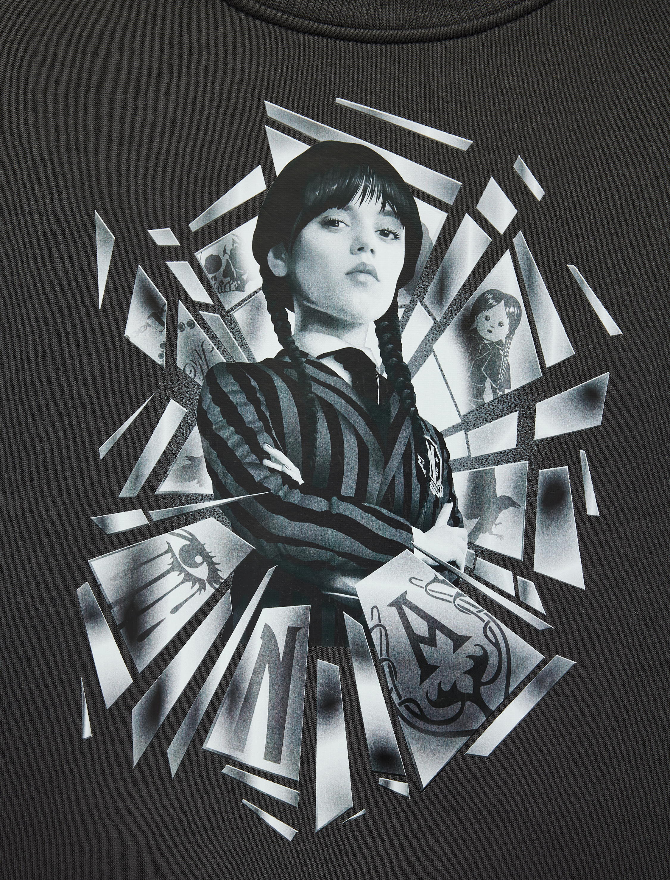  Kız Çocuk Lisanslı Wednesday Baskılı Uzun Kollu Bisiklet Yaka Oversize Sweatshirt