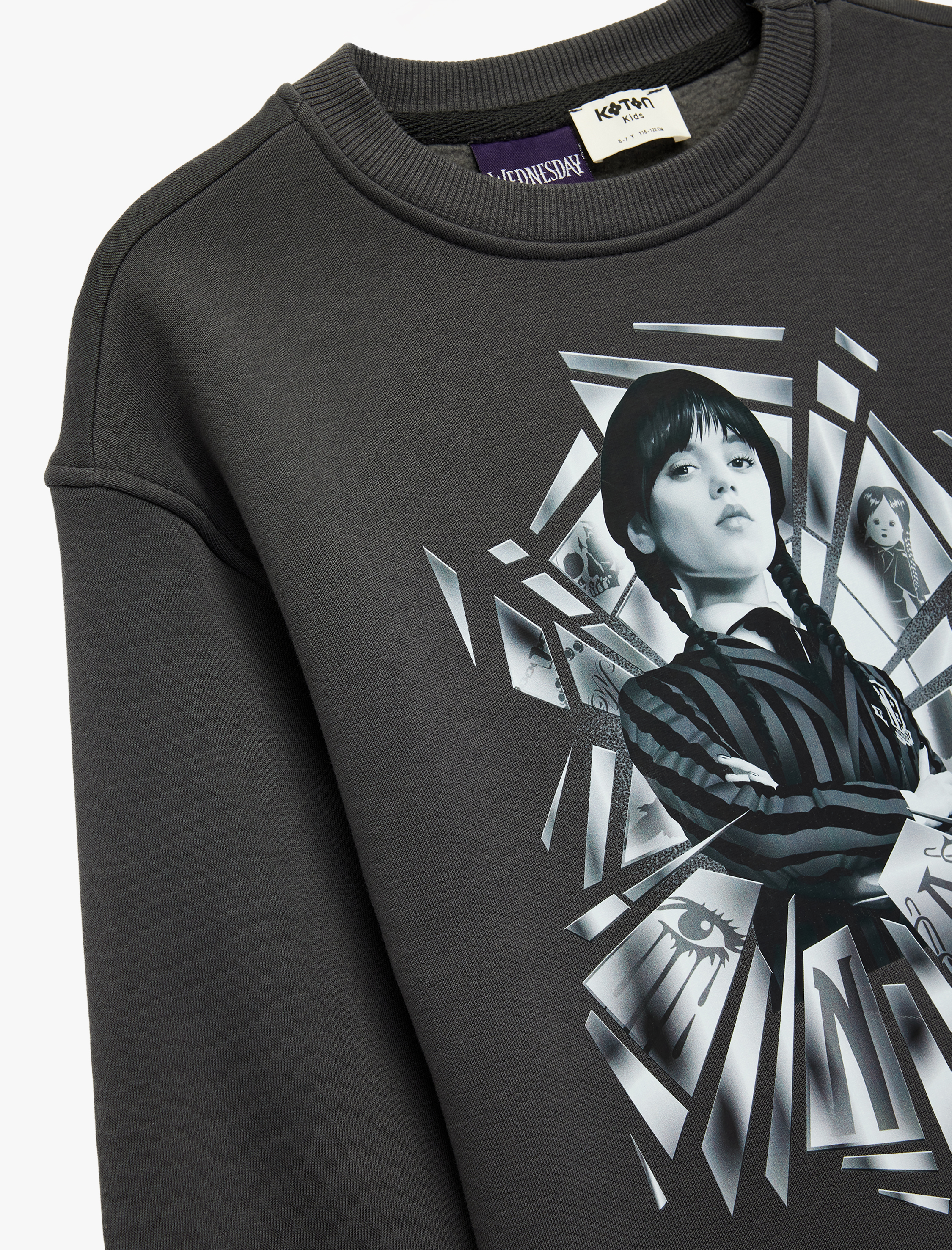  Kız Çocuk Lisanslı Wednesday Baskılı Uzun Kollu Bisiklet Yaka Oversize Sweatshirt