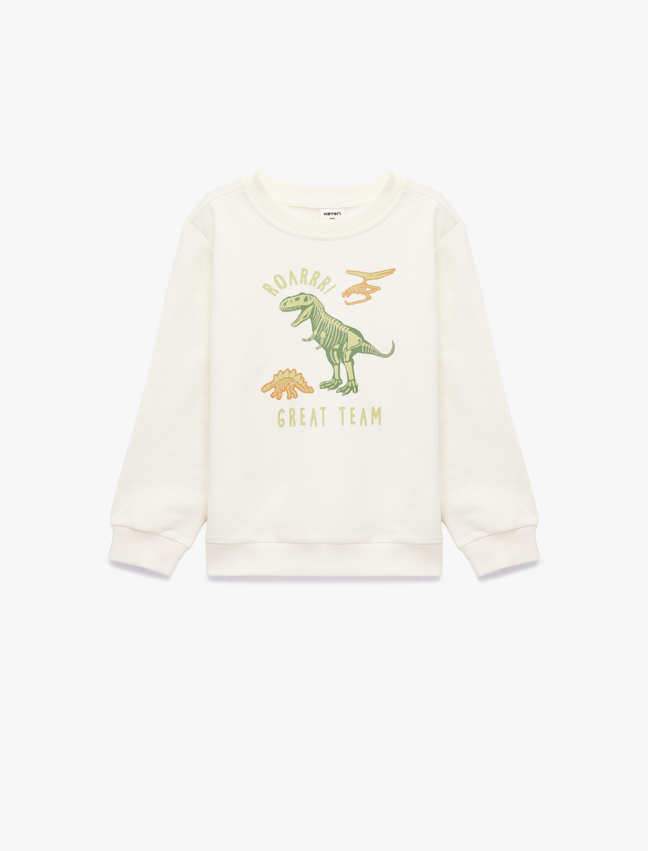  Erkek Bebek Pamuklu Uzun Kollu Bisiklet Yaka Dinozor Baskılı Sweatshirt