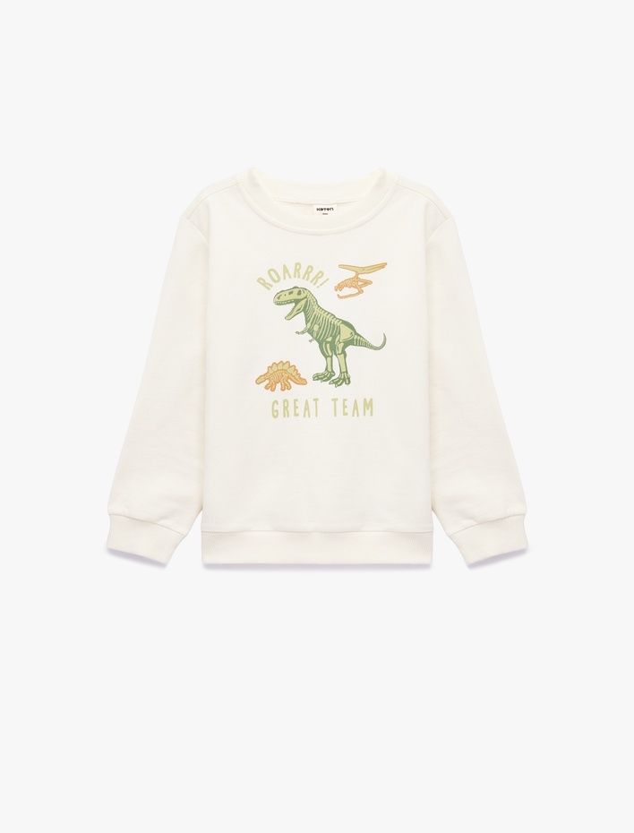 Erkek Bebek Pamuklu Uzun Kollu Bisiklet Yaka Dinozor Baskılı Sweatshirt