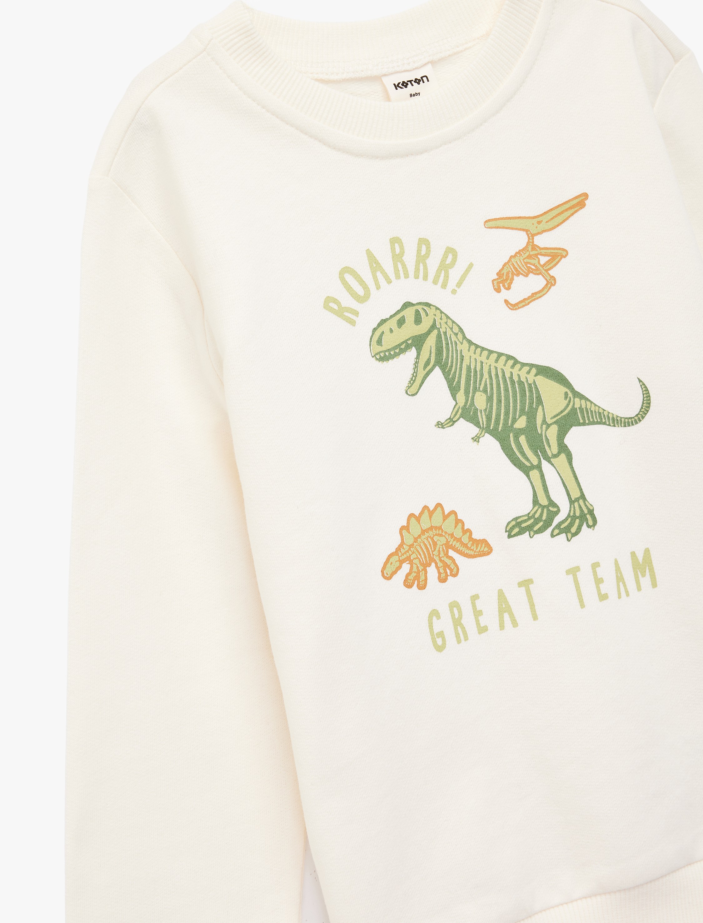  Erkek Bebek Pamuklu Uzun Kollu Bisiklet Yaka Dinozor Baskılı Sweatshirt