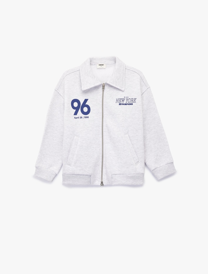 Kız Çocuk Rahat Kesim Cepli Baskılı Uzun Kollu Fermuarlı Ceket