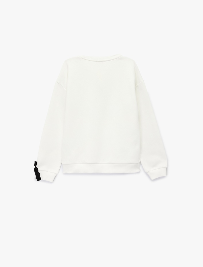 Kız Çocuk Bisiklet Yaka Fiyonk Detaylı Uzun Kollu Sweatshirt