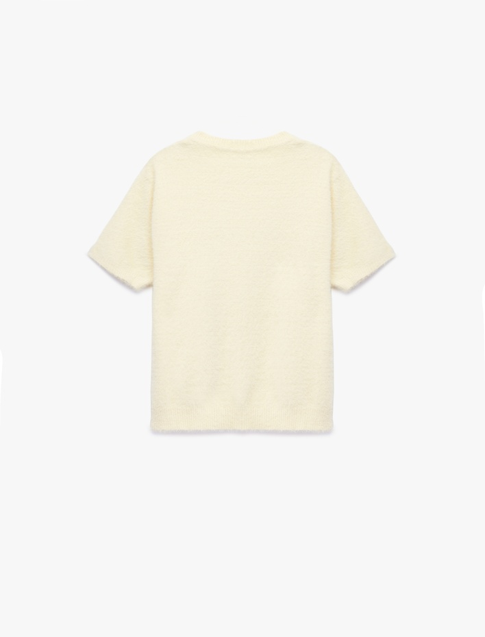 Kız Çocuk Kısa Kollu Bisiklet Yaka Peluş Triko Yılbaşı Kazağı