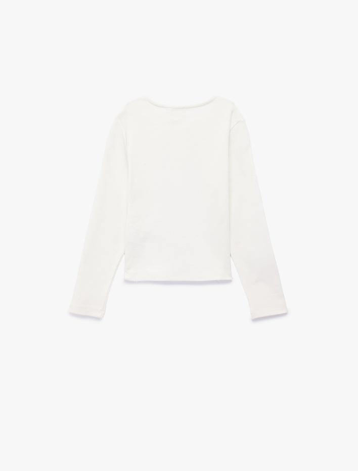 Kız Çocuk Fiyonklu Uzun Kollu Bisiklet Yaka Pamuklu Tişört