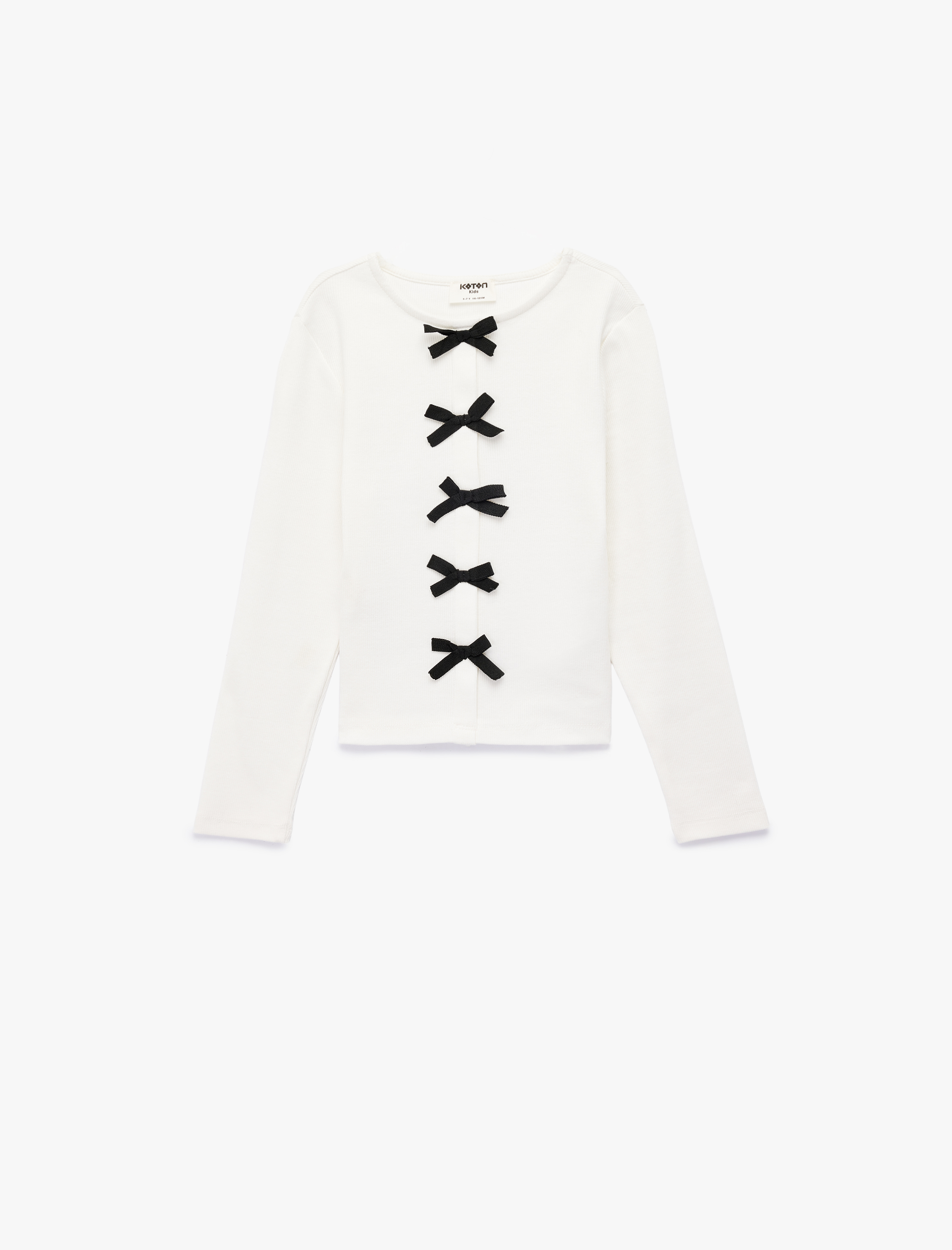  Kız Çocuk Fiyonklu Uzun Kollu Bisiklet Yaka Pamuklu Tişört