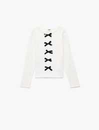 Fiyonklu Uzun Kollu Bisiklet Yaka Pamuklu Tişört