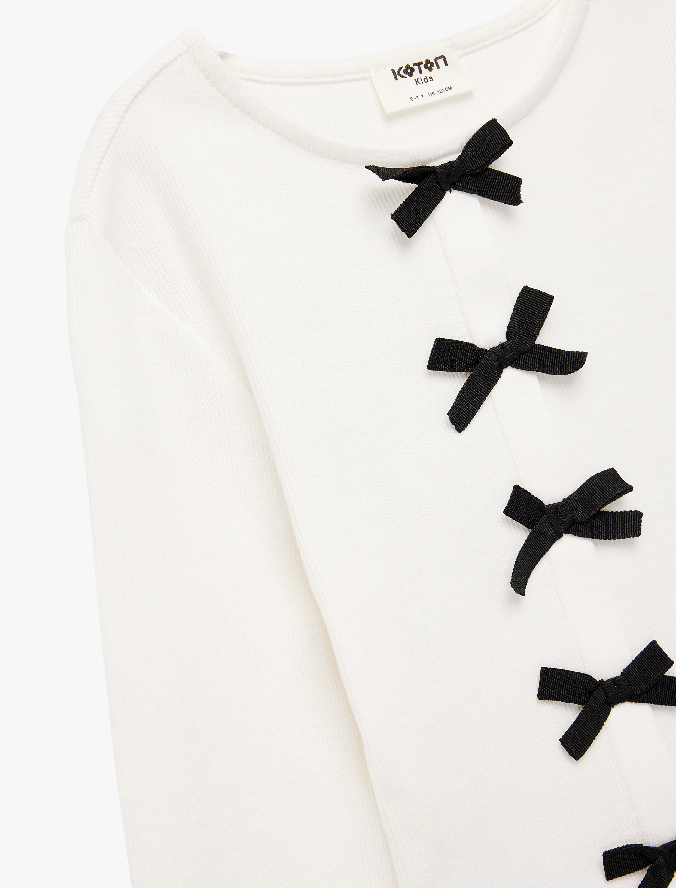  Kız Çocuk Fiyonklu Uzun Kollu Bisiklet Yaka Pamuklu Tişört