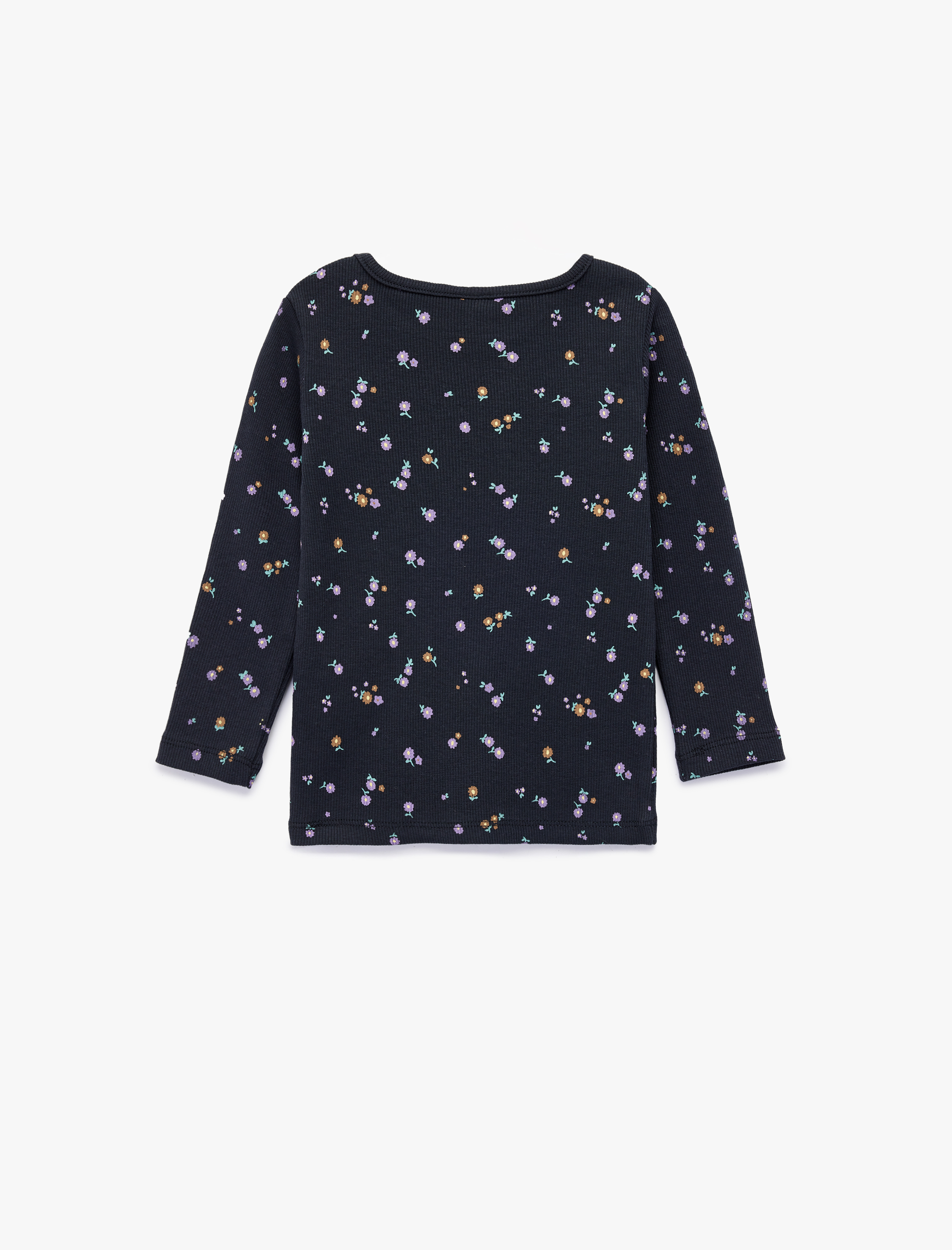  Kız Bebek Pamuklu Bisiklet Yaka Çiçekli Uzun Kollu Tişört