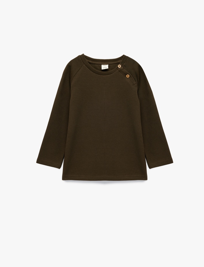 Erkek Bebek Pamuklu Düğmeli Uzun Reglan Kollu Bisiklet Yaka Sweatshirt