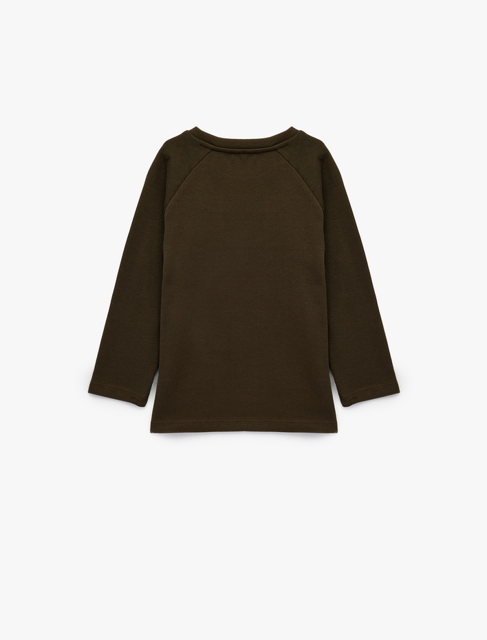 Erkek Bebek Pamuklu Düğmeli Uzun Reglan Kollu Bisiklet Yaka Sweatshirt