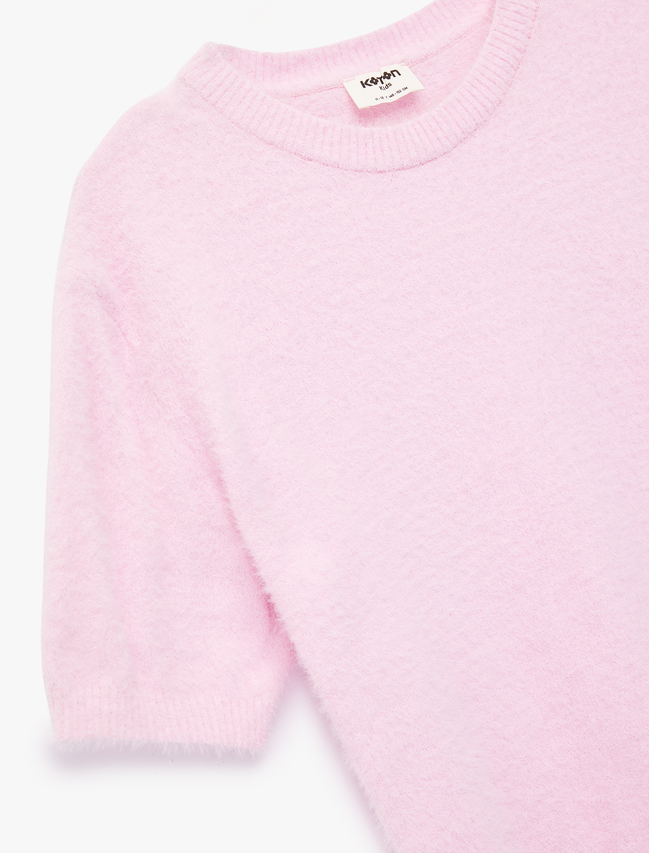  Kız Çocuk Kısa Kollu Bisiklet Yaka Peluş Triko Kazak