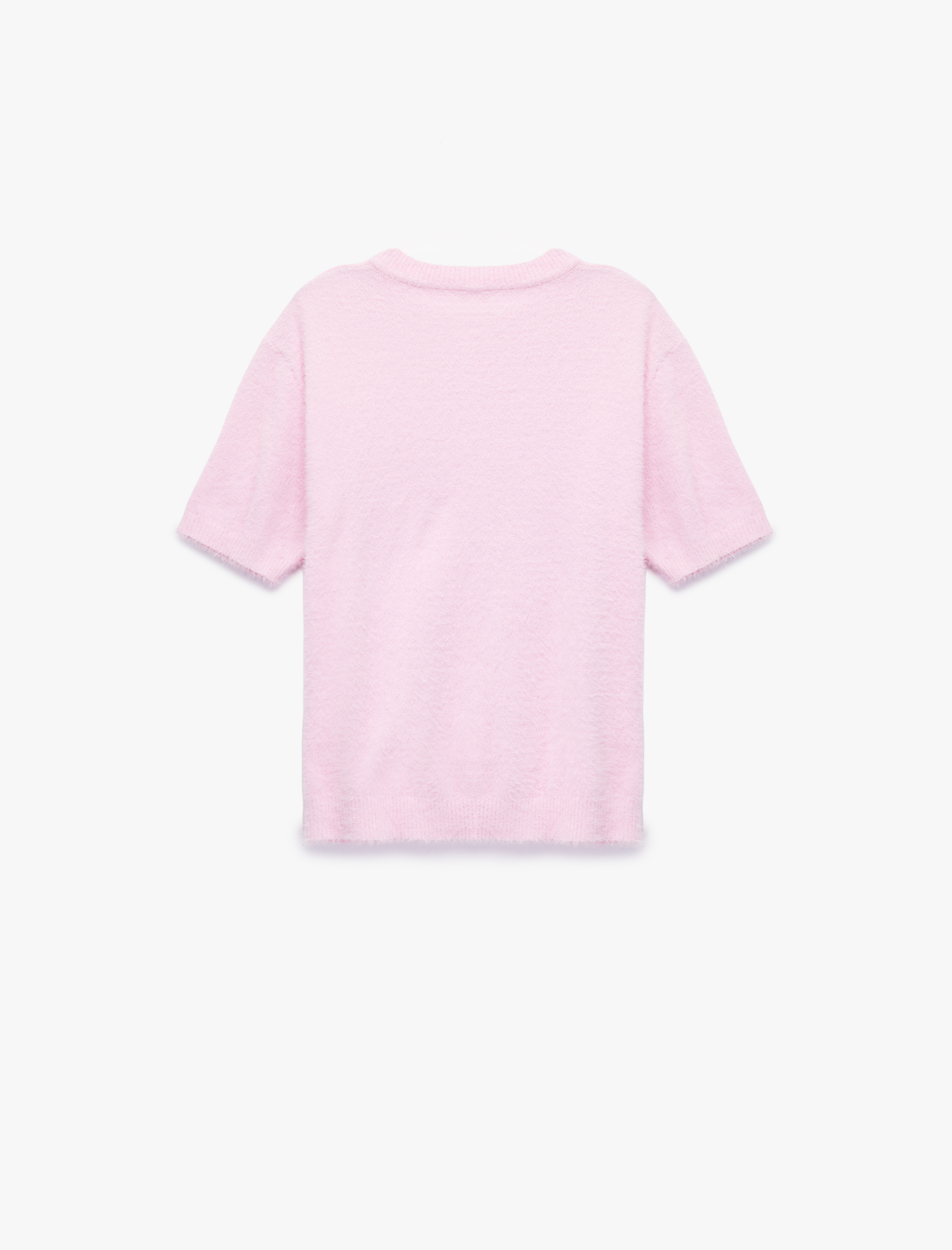  Kız Çocuk Kısa Kollu Bisiklet Yaka Peluş Triko Kazak