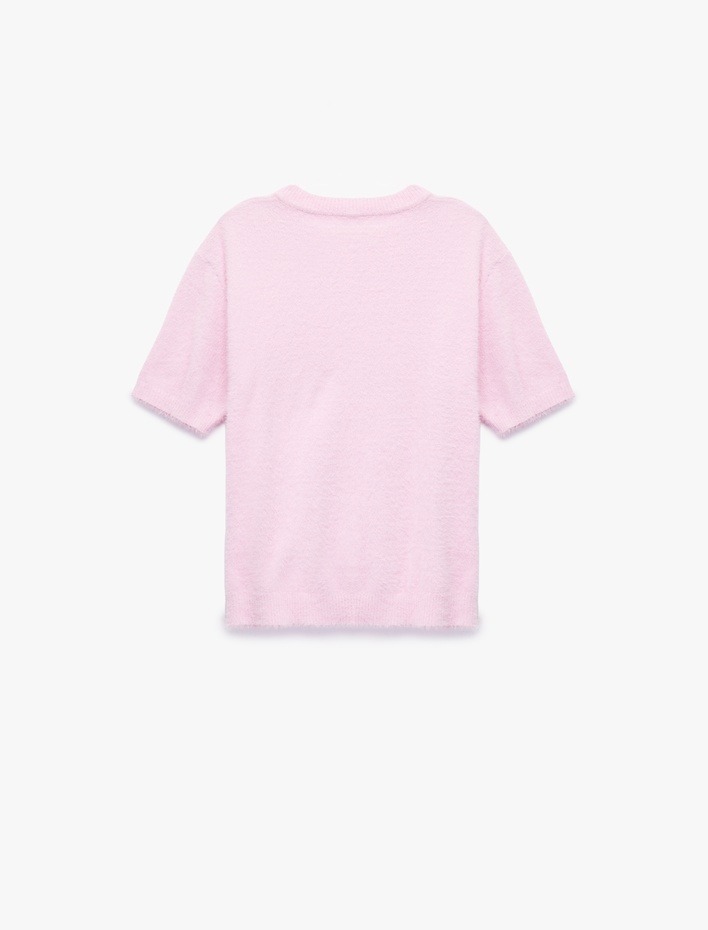 Kız Çocuk Kısa Kollu Bisiklet Yaka Peluş Triko Kazak