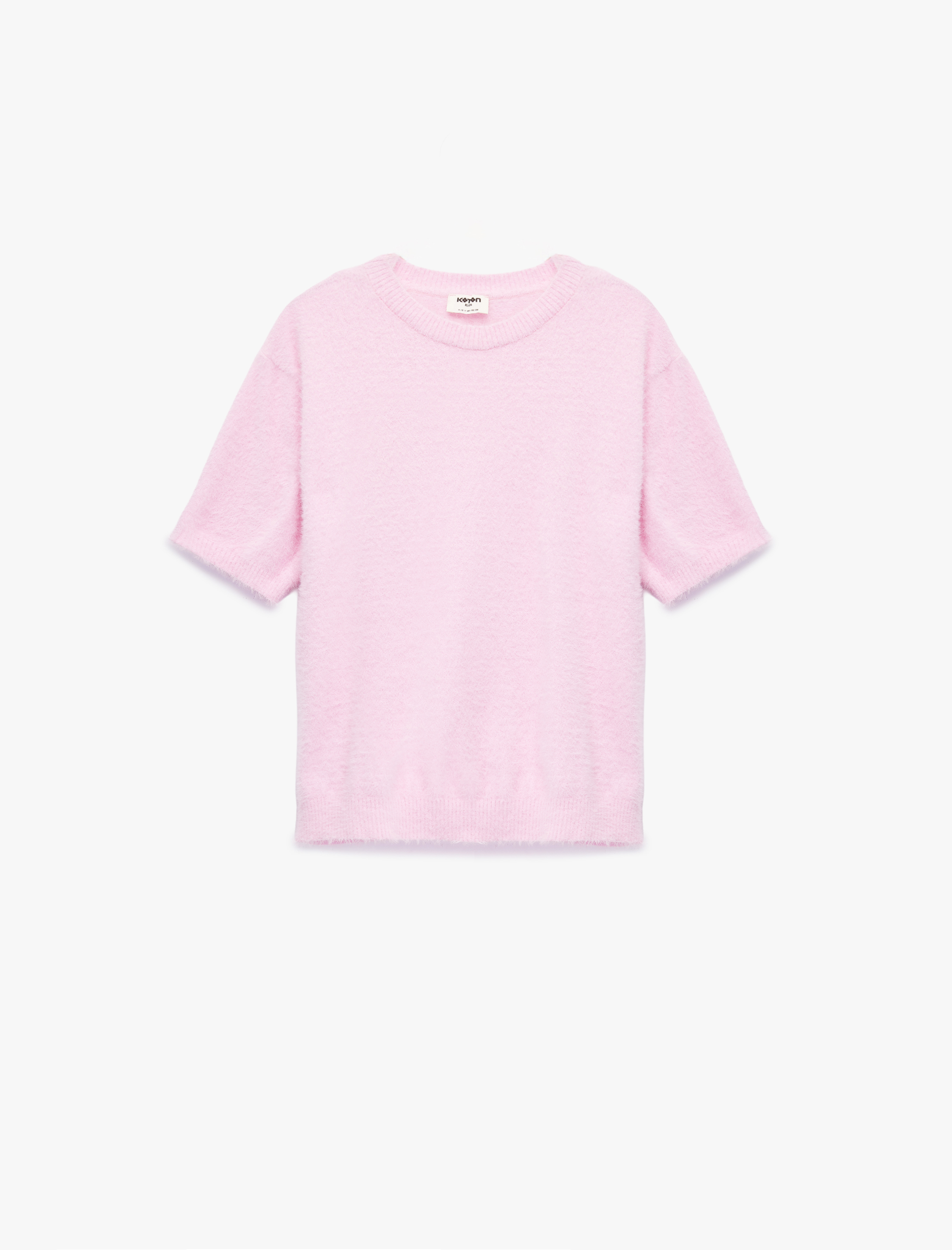  Kız Çocuk Kısa Kollu Bisiklet Yaka Peluş Triko Kazak