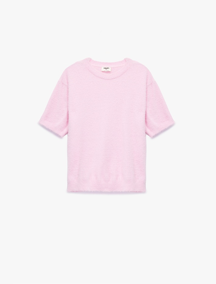 Kız Çocuk Kısa Kollu Bisiklet Yaka Peluş Triko Kazak