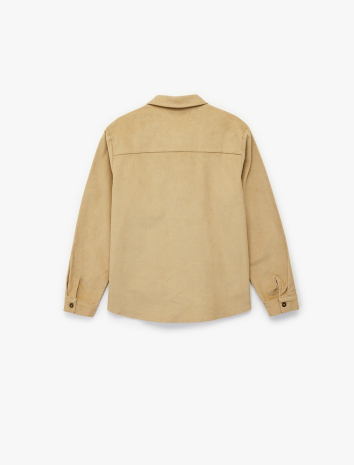 Erkek Çocuk Pamuklu Uzun Kollu Cepli Düğmeli Kadife Gömlek