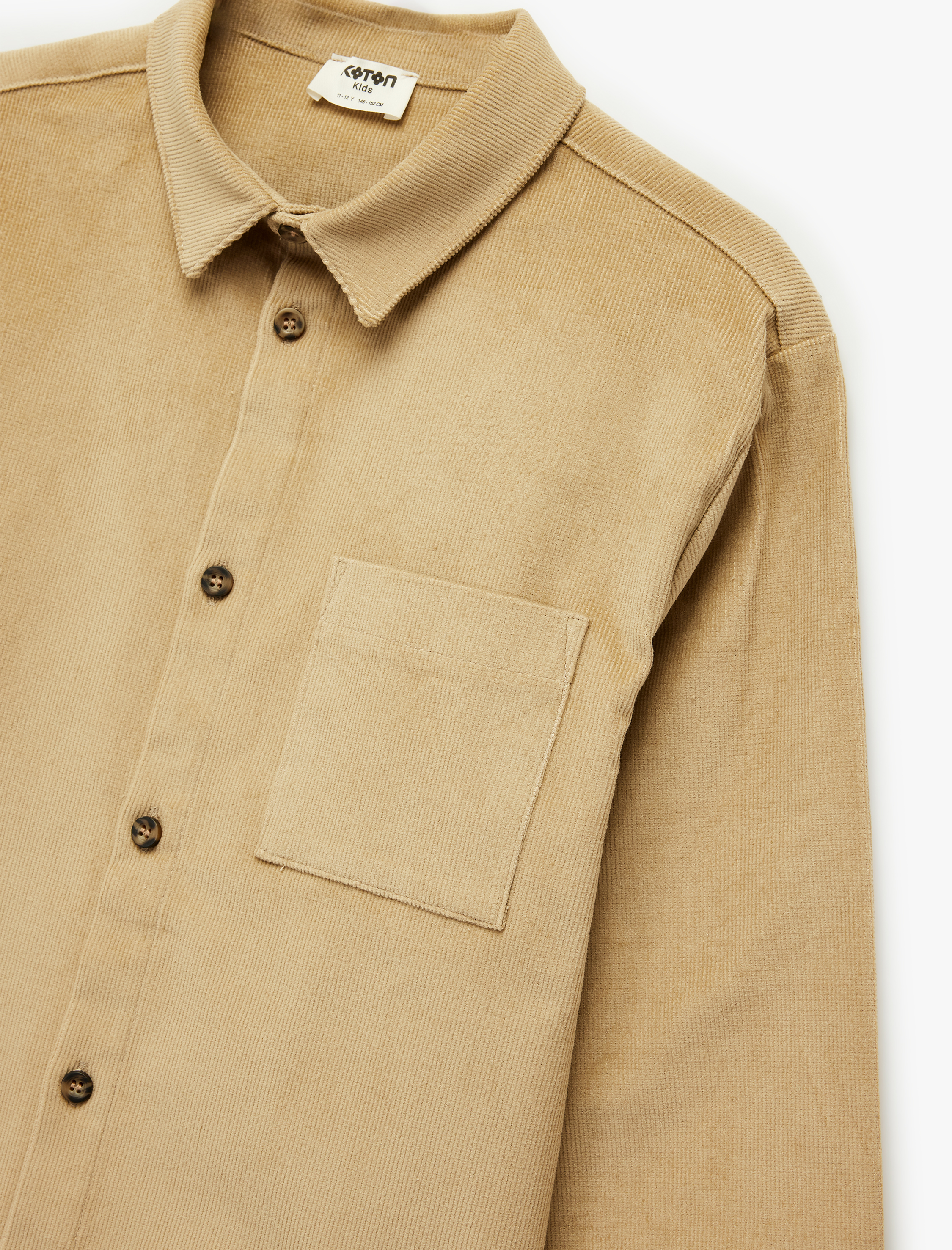  Erkek Çocuk Pamuklu Uzun Kollu Cepli Düğmeli Kadife Gömlek