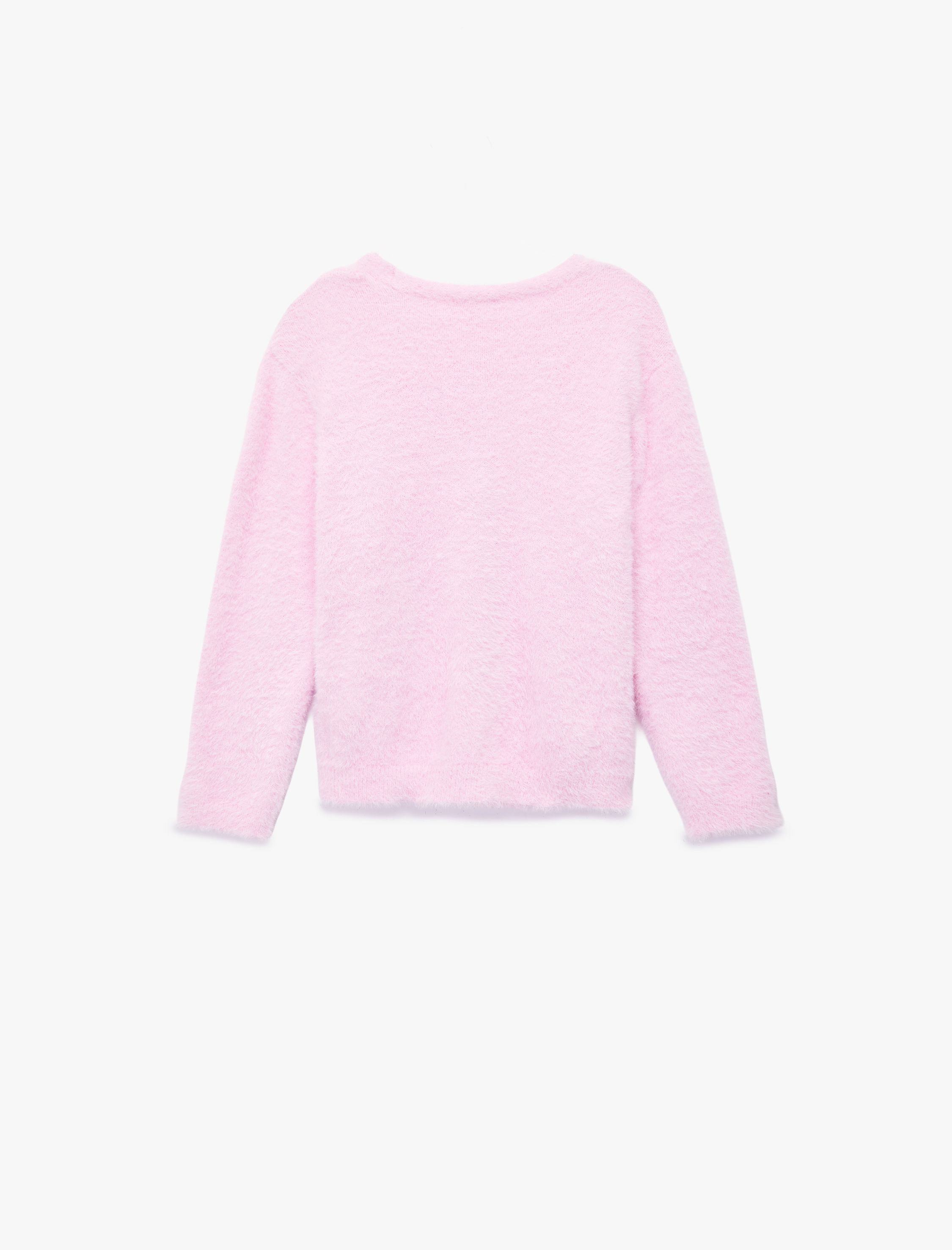  Kız Çocuk Düğmeli Uzun Kollu V Yaka Peluş Triko Hırka