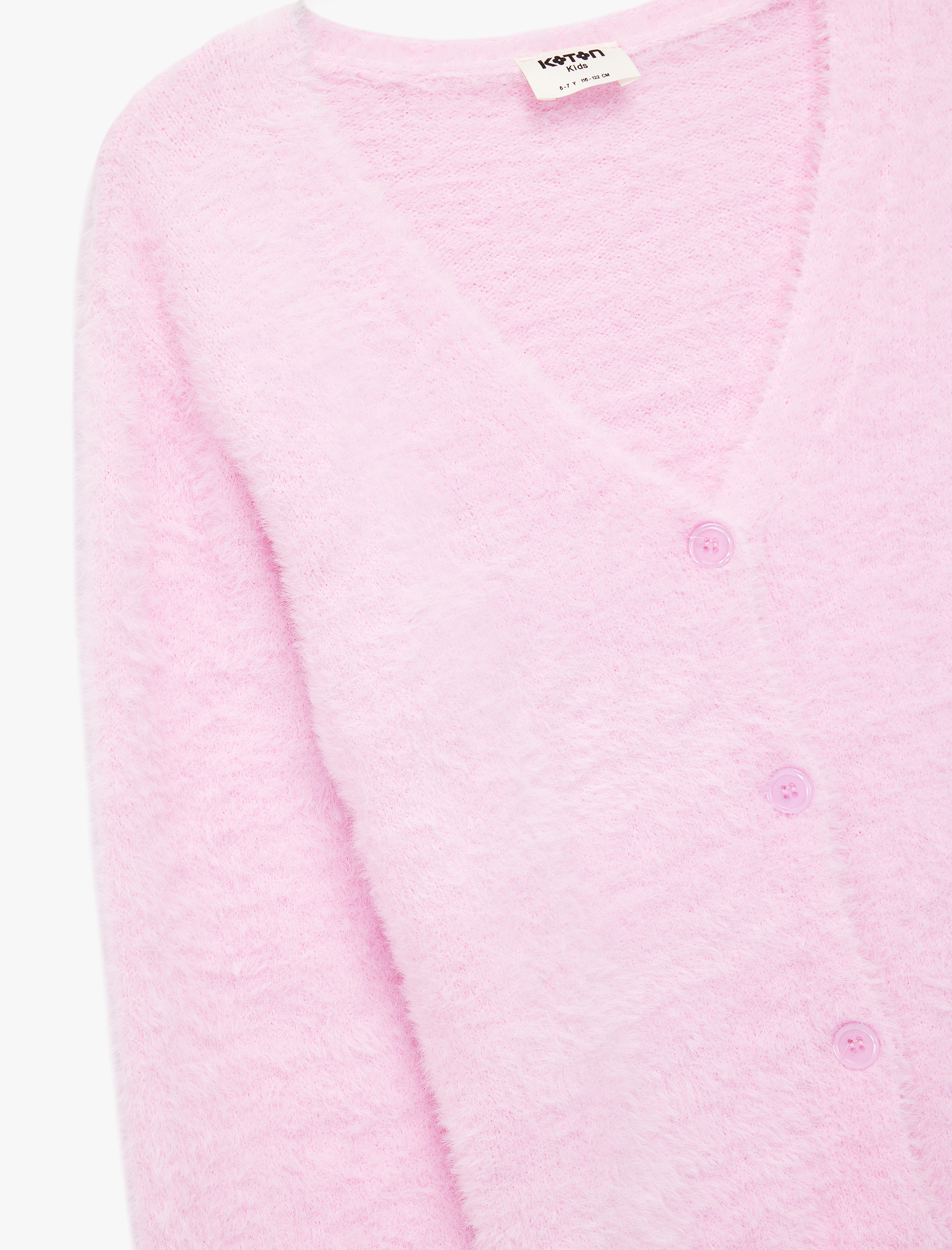  Kız Çocuk Düğmeli Uzun Kollu V Yaka Peluş Triko Hırka