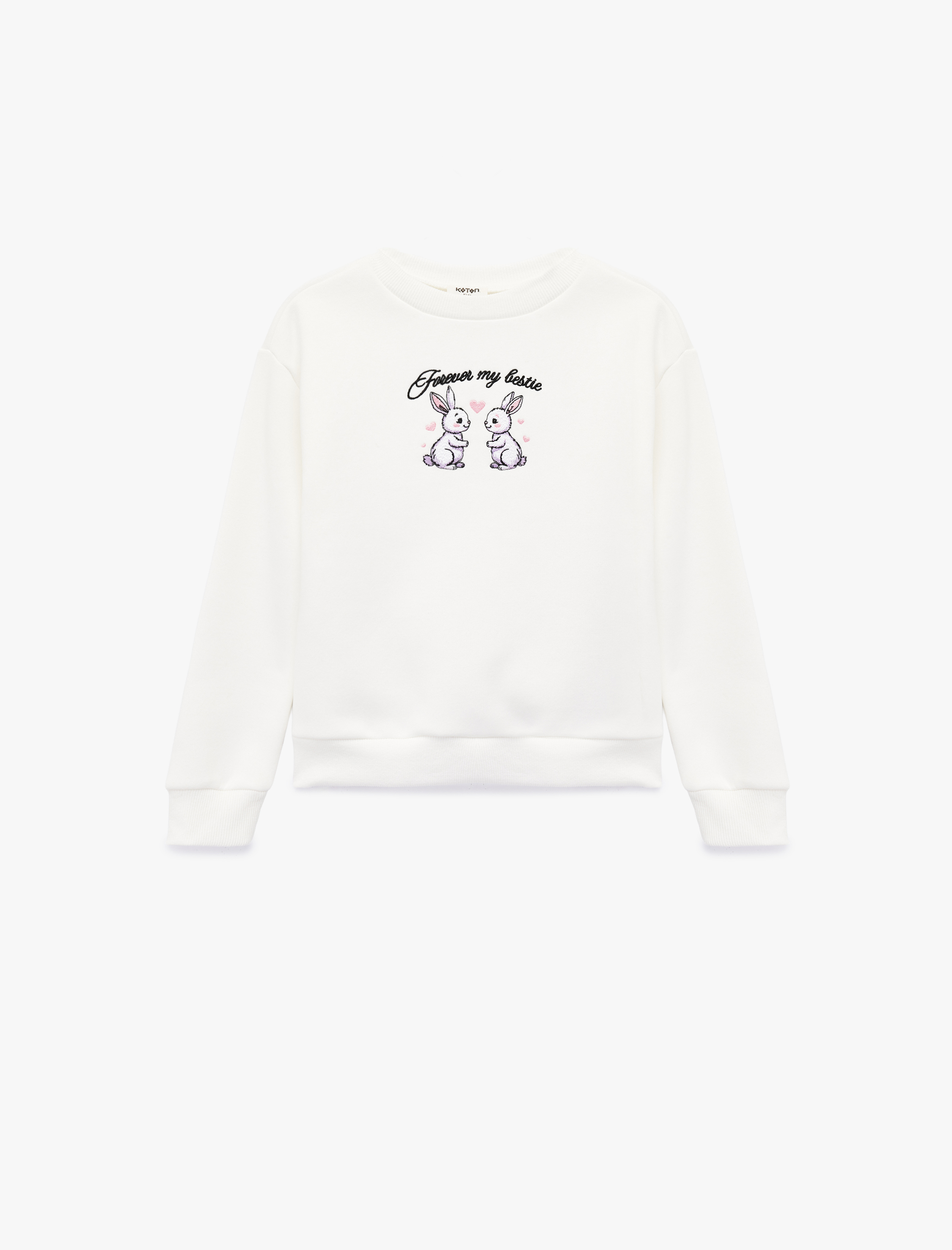  Kız Çocuk Tavşan Baskılı Uzun Kollu Bisiklet Yaka Sweatshirt