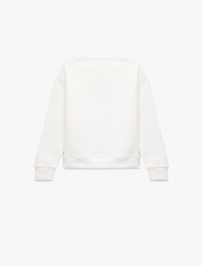 Kız Çocuk Tavşan Baskılı Uzun Kollu Bisiklet Yaka Sweatshirt