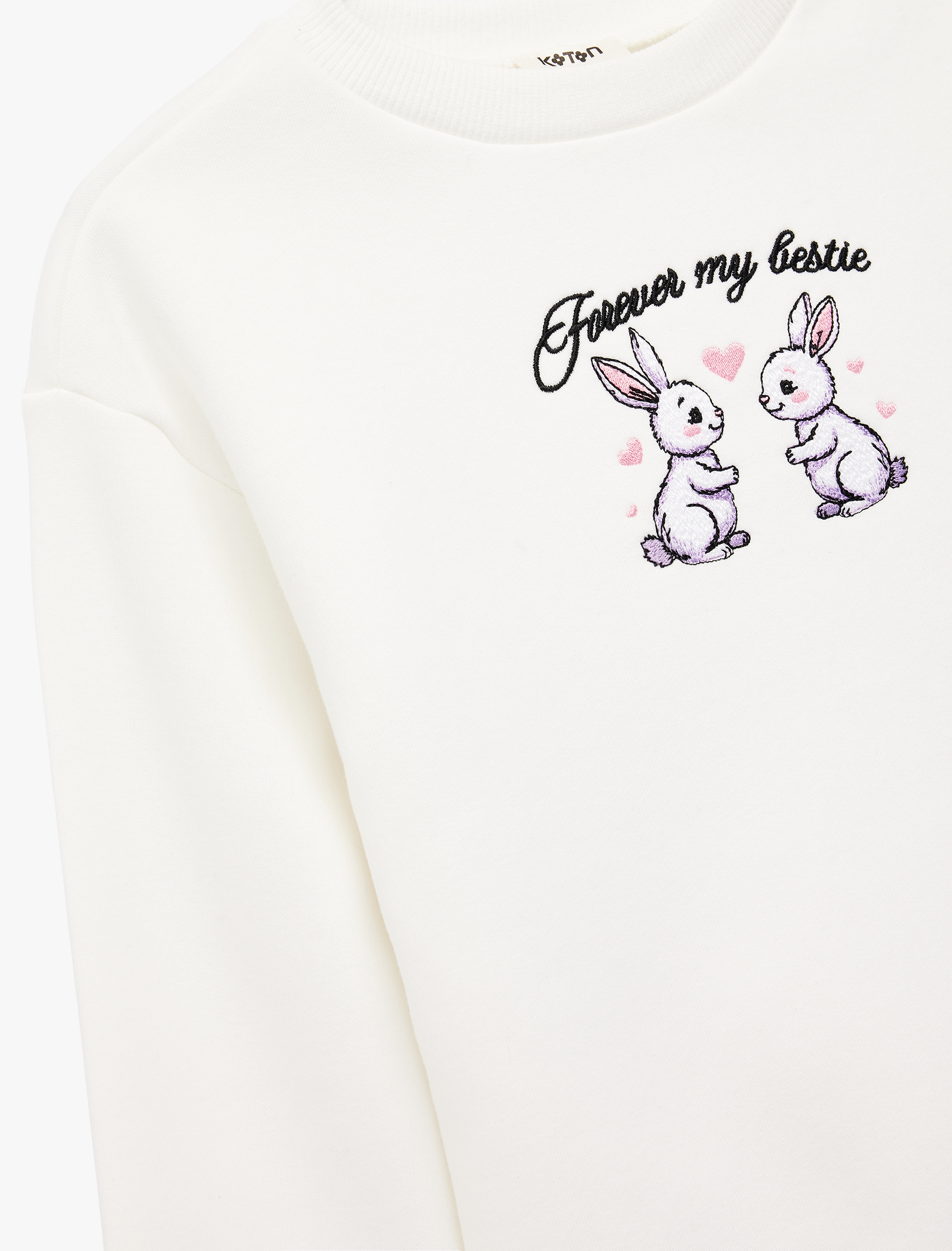  Kız Çocuk Tavşan Baskılı Uzun Kollu Bisiklet Yaka Sweatshirt