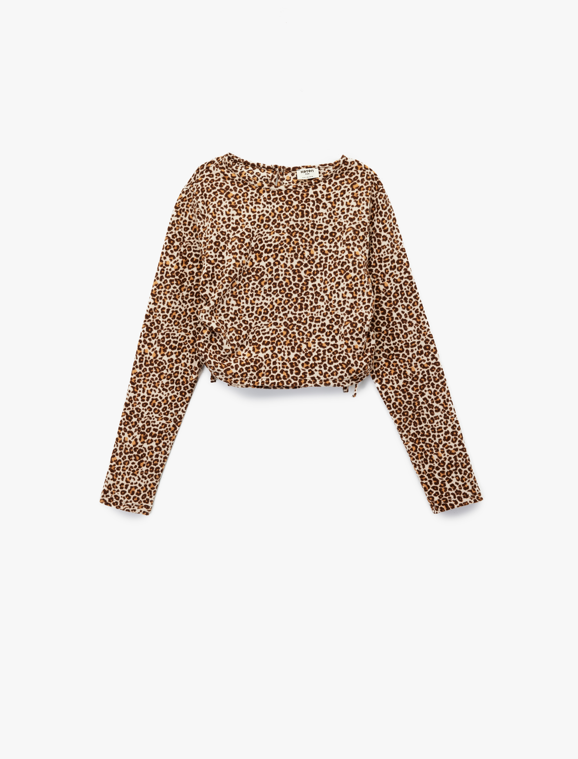  Kız Çocuk Leopar Desenli Uzun Kollu Bisiklet Yaka Crop Bluz