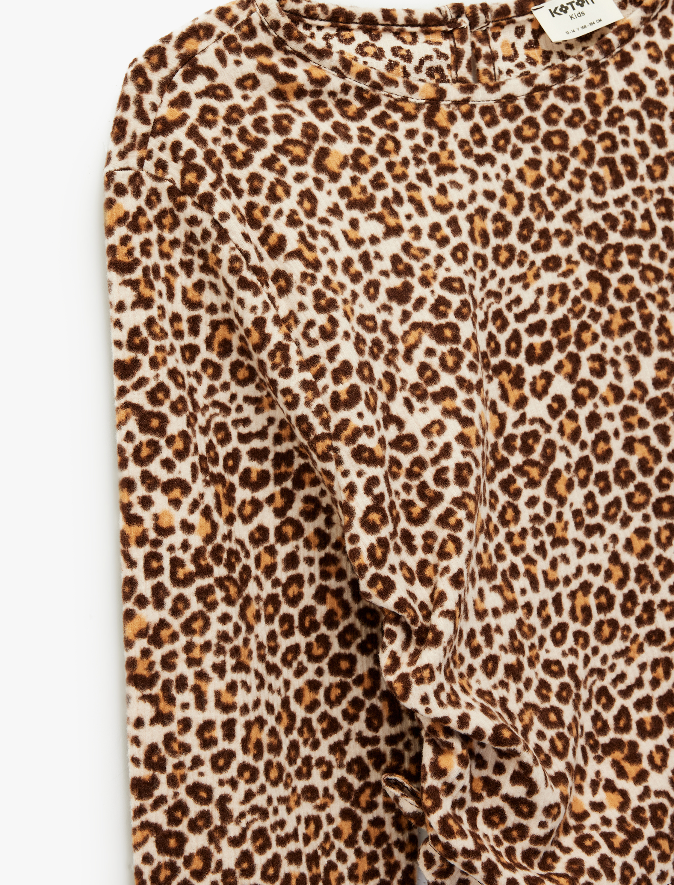  Kız Çocuk Leopar Desenli Uzun Kollu Bisiklet Yaka Crop Bluz