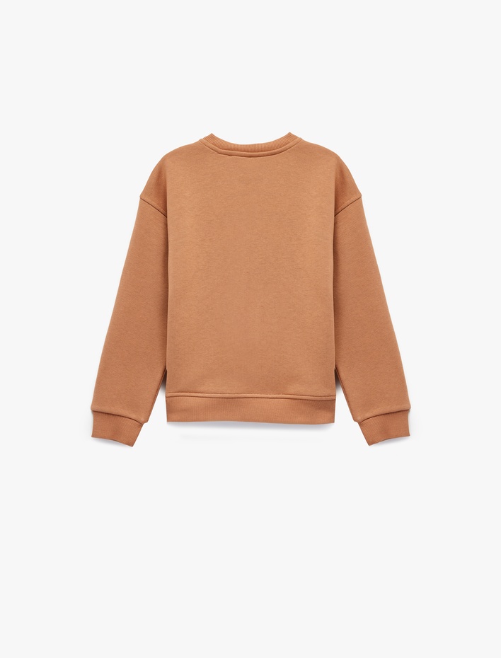 Kız Çocuk Pamuklu Uzun Kollu Bisiklet Yaka Kedi Baskılı Sweatshirt