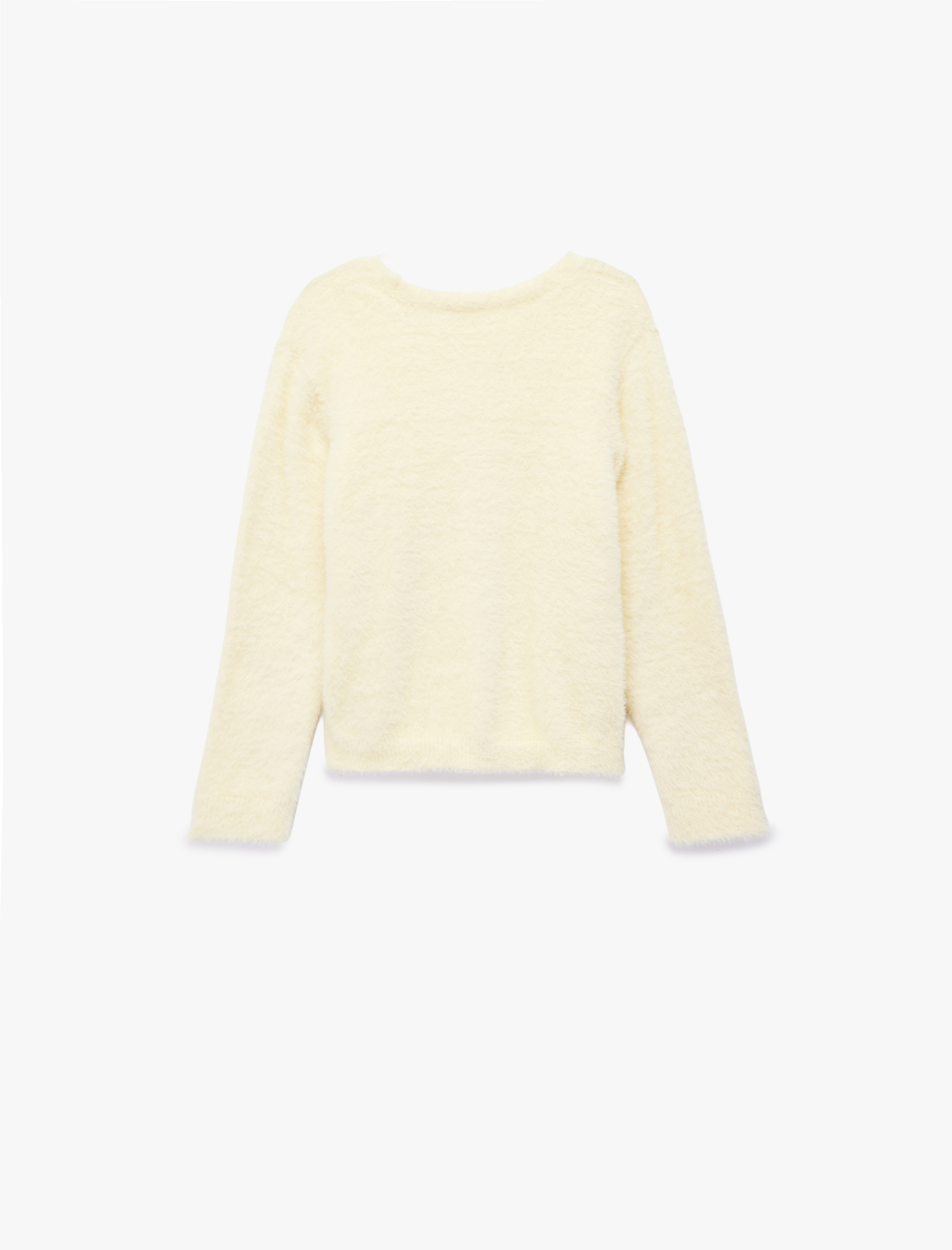  Kız Çocuk Düğmeli Uzun Kollu V Yaka Peluş Triko Hırka