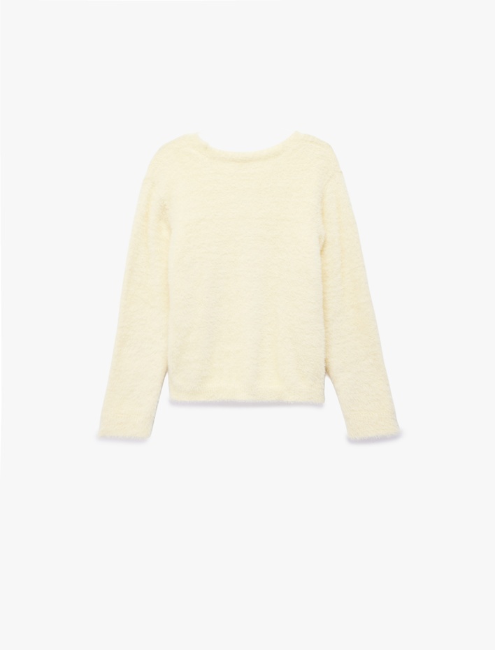 Kız Çocuk Düğmeli Uzun Kollu V Yaka Peluş Triko Hırka