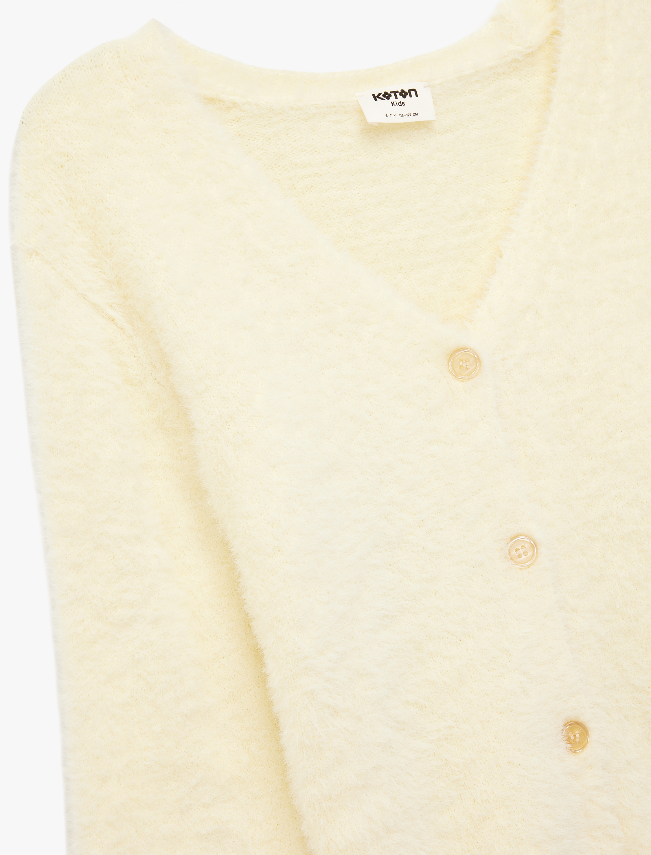  Kız Çocuk Düğmeli Uzun Kollu V Yaka Peluş Triko Hırka